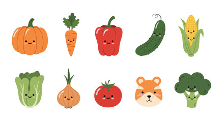 Cartoon vegetable characters set smiling and happy for food design