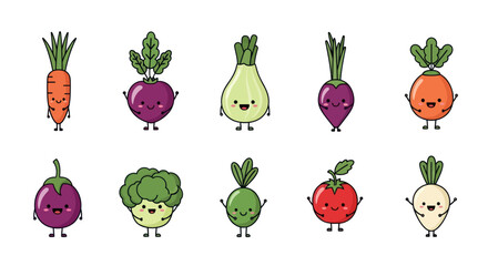 Cartoon vegetables characters collection isolated on white background