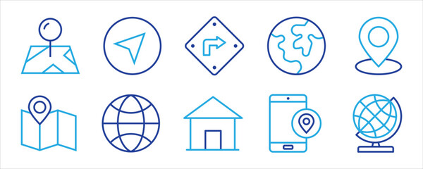Navigation vector icon set. location, map, GPS, place, address, pointer, direction, icons illustration