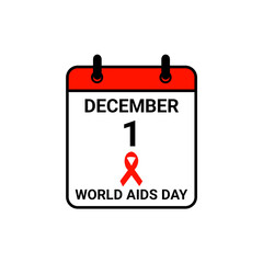 World AIDS Day Calendar Icon Vector – December 1 Red Ribbon Stamp