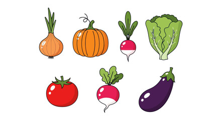 Fototapeta premium Cartoon vegetables collection isolated on white background for design