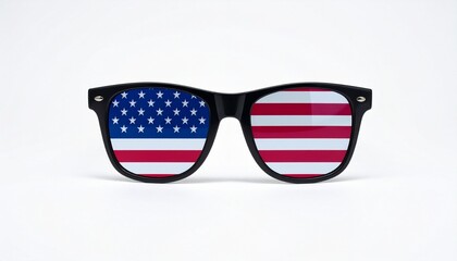 Black sunglasses with American flag lenses showing stars and stripes.