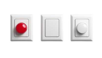 Three electrical switches with different designs on a   isolated on transparent background