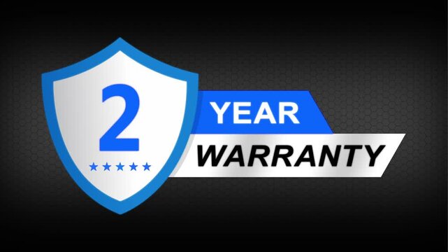 2 year warranty premium shield badge. Blue security guarantee emblem, product protection label, trust assurance icon on modern dark background.