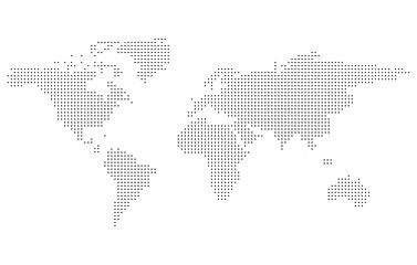 Dotted Halftone World Map Vector, Global Dot Pattern Earth Design, Minimal Black and White Geographic Illustration