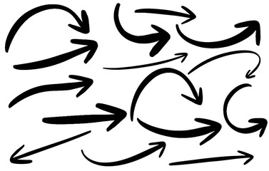 Dirty and Grunge Arrow Vector Set – Silhouette, Hand-Drawn, Brush Style, Dynamic Directional Icons