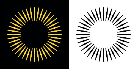 Abstract sun icon. Symbol of summer or rest, warmth and light. Rays coming from the center. Stylized sun with rays, attribute of good weather or mood.