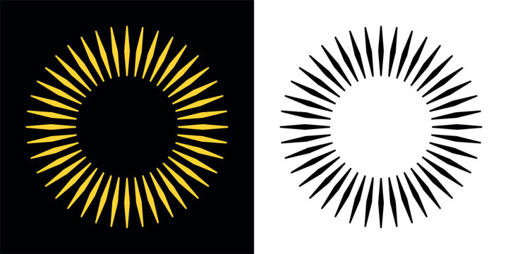 Abstract sun icon. Symbol of summer or rest, warmth and light. Rays coming from the center. Stylized sun with rays, attribute of good weather or mood.