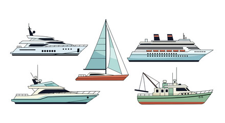 Illustration of five different types of boats.