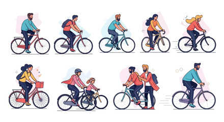 Illustration of people riding bicycles in various styles and outfits.