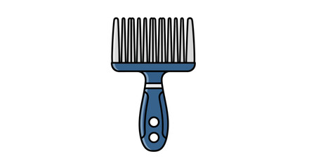 Illustration of a blue hair pick with a handle and wide teeth.
