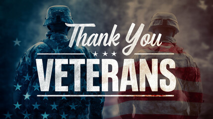 Patriotic Thank You Veterans Image Showing Soldiers with American Flag Elements