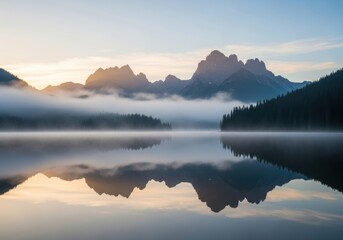 Fototapeta premium Majestic Mountain View Over a Serene Lake at Sunrise