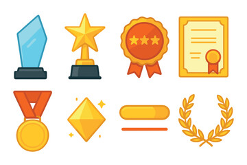 Various award icons featuring trophies, medals, and certificates