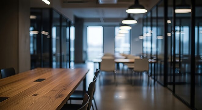 Sleek modern office interior showcasing collaboration spaces and meeting rooms with contemporary