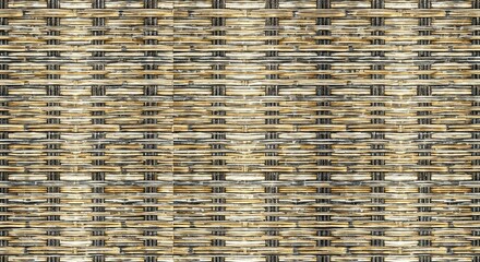 Obraz premium Detailed closeup of a tightly woven horizontal and vertical pattern of alternating light brown and dark brown strips