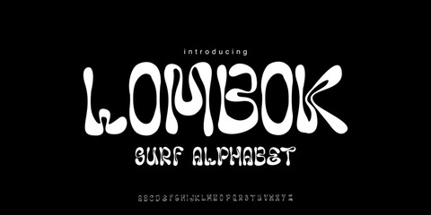 Fototapeta premium Lombok font is A playful surf display font with wave-shaped letters, perfect for beach themes, summer designs, and fun branding.