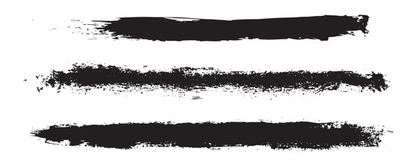 A collection of bold black grunge brush stroke set with rough textures, smudged paint effects, dry-brush edges, and hand-painted ink lines