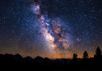 Milky Way Galaxy Over a Dark Landscape at Night