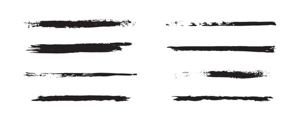 A collection of bold black grunge brush stroke set with rough textures, smudged paint effects, dry-brush edges, and hand-painted ink lines