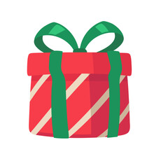 Festive Red Gift Box with Green Ribbon and Bow Isolated