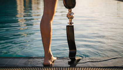 Sportprothese am Pool – Mann mit künstlichem Bein am Wasser