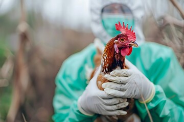 Veterinarian holding chicken inspecting avian flu pandemic