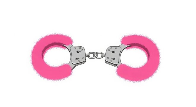 Pink fluffy handcuffs illustration for playful romance, love, and intimacy concept