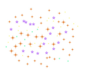 Sparkling abstract star shapes and bokeh lights isolated on transparent background