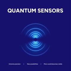 Quantum sensors concept with glowing blue concentric wave pattern