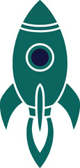 Modern flat rocket with flame representing startup success, business growth, fast development, space exploration and technology innovation concept
