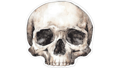 A bold skull patch sticker is displayed with clear edges and strong graphic style creating a striking emblem on white background