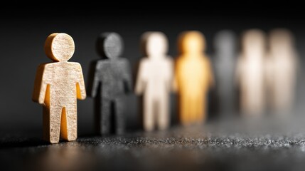 Wooden figures showing hr recruitment strategy and management for human resources department, representing business development, employee engagement, and teamwork