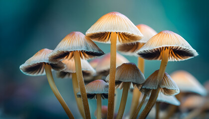 Fototapeta premium A close-up view of a group of mushrooms growing together