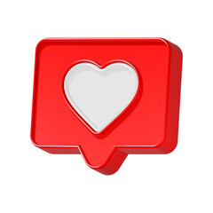 3d rendering icon love in red bubble button