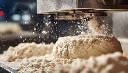 Medium shot focusing on a glutenfree dough kneading machine carefully processing alternative flours to create specialty bread mixtures