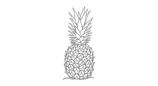 Detailed line drawing of a pineapple exhibiting the textures and structure of the fruit
