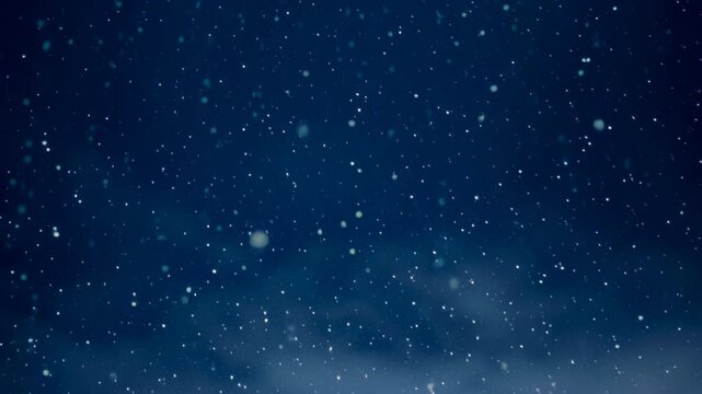Slow falling snow on a blue night sky background