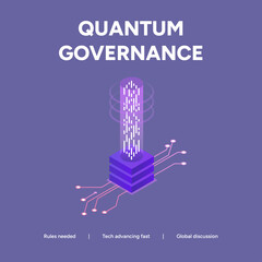 Isometric illustration concept for quantum governance and regulation