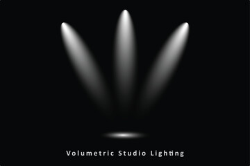 Three Converging Spotlights on Black Background Volumetric Studio Lighting Vector