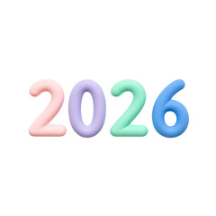 Colorful 2026 numbers isolated on transparent background