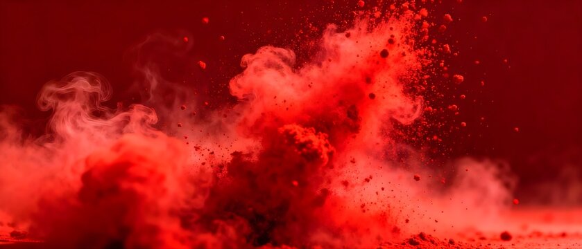 Red smoke powder splash explosion isolated, Generative AI