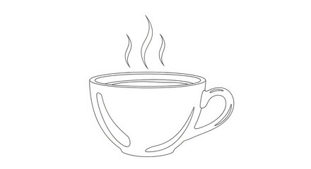 Line art illustration of a steaming cup conveying warmth and simplicity through its minimalist