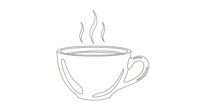 Line art illustration of a steaming cup conveying warmth and simplicity through its minimalist