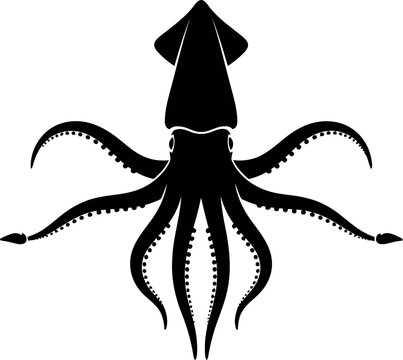 Black silhouette squid octopus kraken vector art