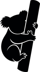 Koala silhouette climbing eucalyptus tree