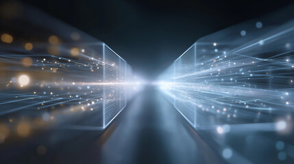 Digital Highway: A futuristic depiction of data streams converging and diverging, showcasing the seamless flow of information through a network.