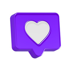 3d rendering icon love in blue bubble button