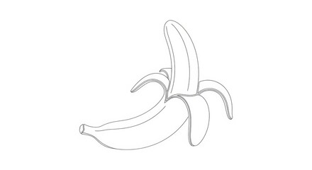 Minimalist outline illustration of a peeled banana on a clean white background for designs