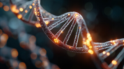 DNA Helix: Intricate image of a vibrant DNA helix, illuminated with glowing particles, representing the building blocks of life.